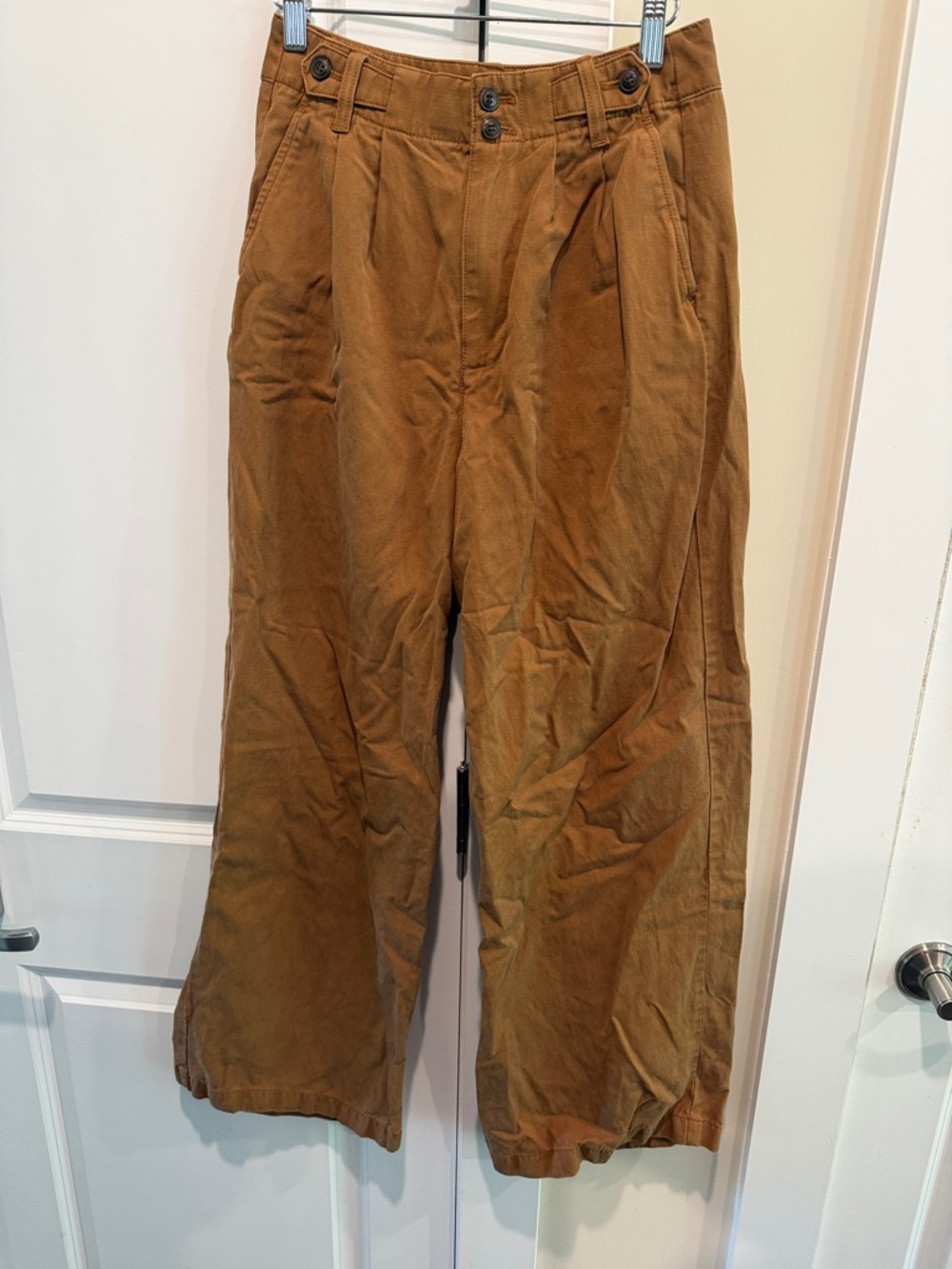 Madewell Pleated Wide‎ Leg Trousers Brown Double Button Cotton Pants Size 0